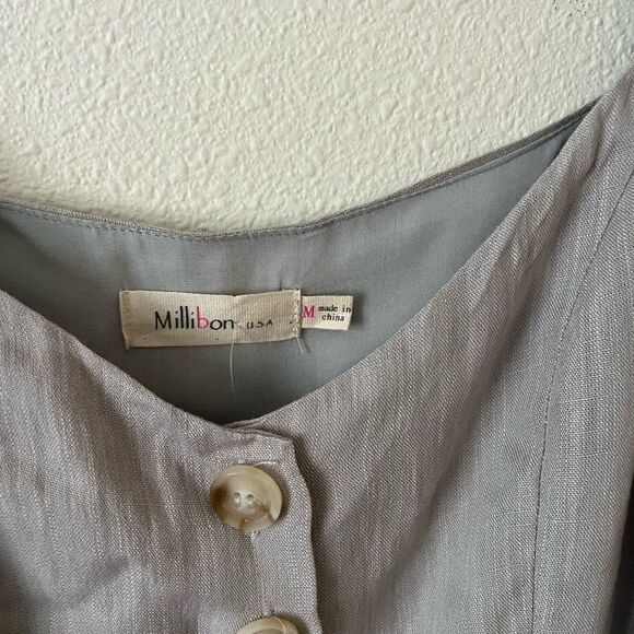 Millibon taupe Women button puff sleeve dress size M - Picture 4 of 7